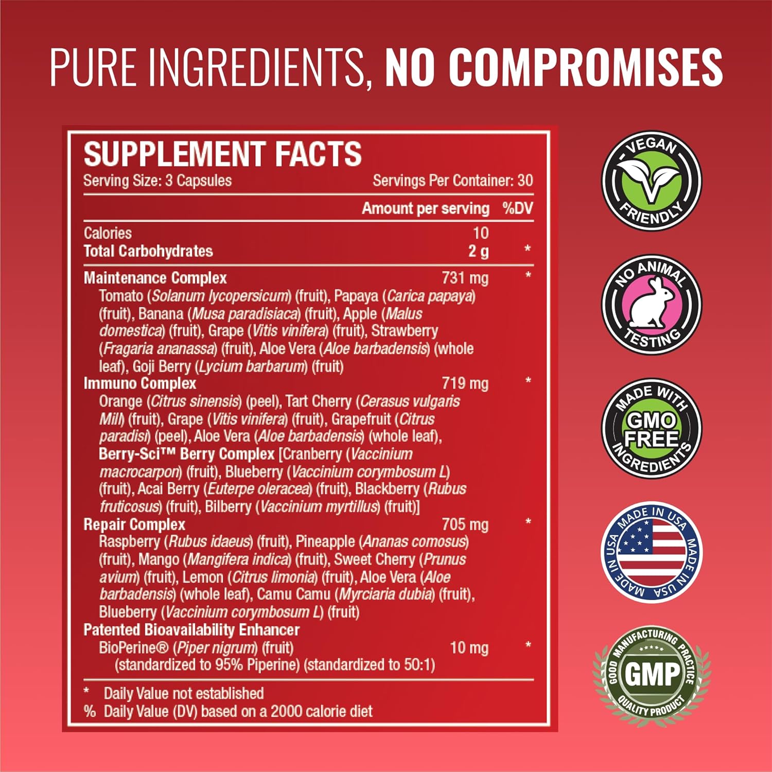 42 Whole Fruit and Veggie Supplement for Enhanced Health & Vitality - Daily Natural Vitamins, Minerals, Antioxidants - 270 Capsules, 3-Month Supply by Approved Science