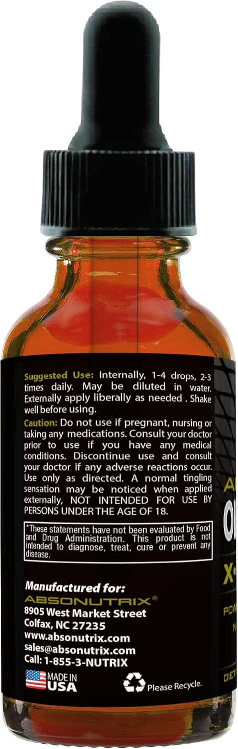 43 mg Absonutrix Oil of Oregano with 85% Carvacrol Oil - High Bioavailability, Quick Absorption - 540 Servings, 2 Oz Bottle - Potent, Cruelty-Free, Third-Party Tested, Non-GMO - Made in USA