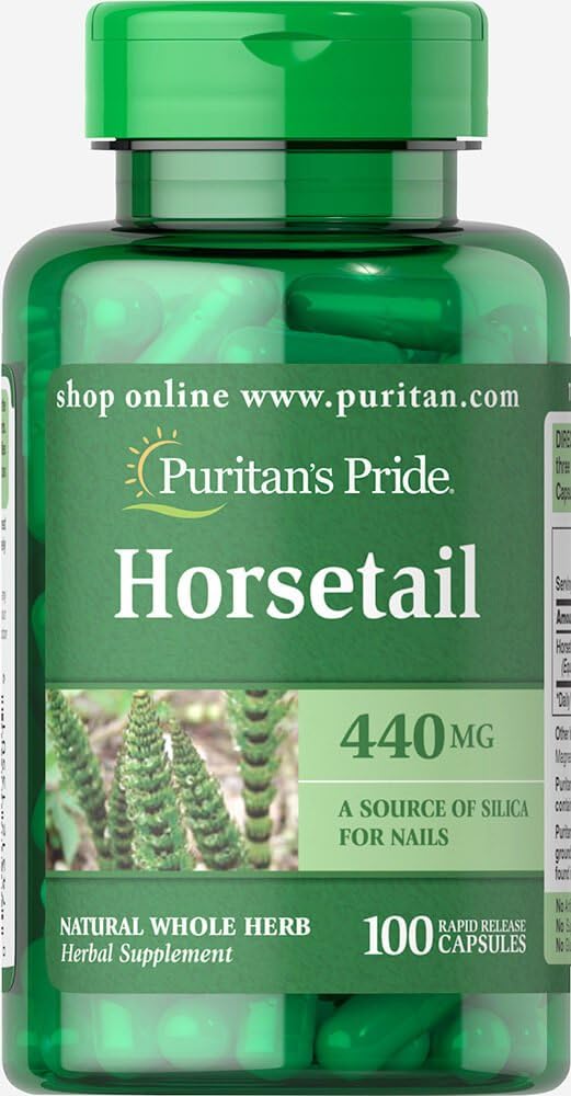 440 mg Puritan's Pride Horsetail Supplement for Hair, Skin, and Nails - Herbal Extract for Health and Beauty