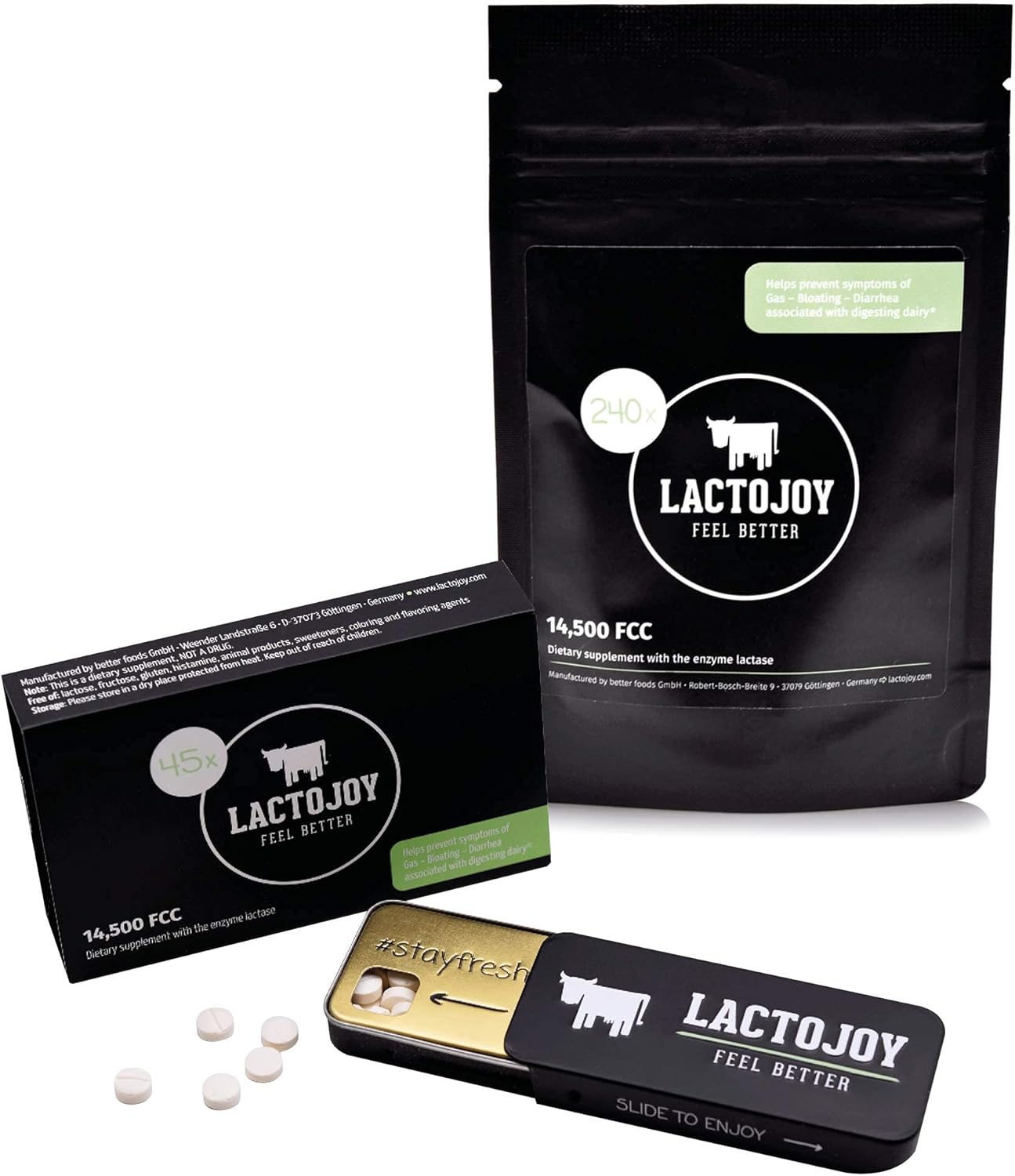 45-Pc. LactoJoy Lactase Pills Bundle with Refill Pack - Powerful Enzymes for Lactose Intolerance - Ultra Pure Digestive Aid - No Silicon Dioxide or Artificial Flavors