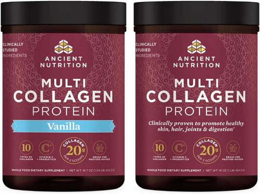 45 Servings of Ancient Nutrition Multi Collagen Protein Powder in Unflavored and Vanilla Flavors