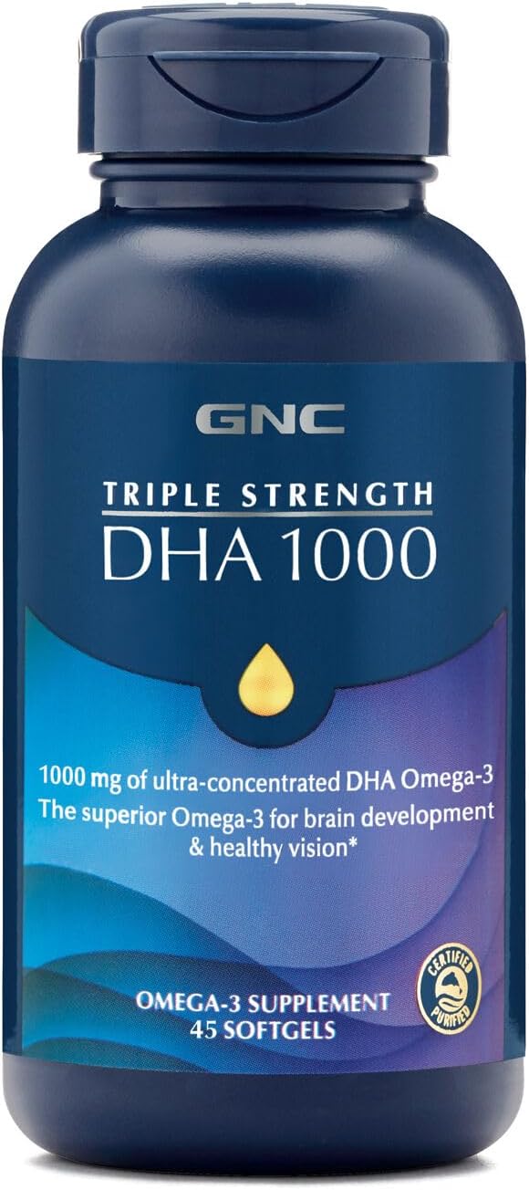 45 Softgels GNC Triple Strength DHA 1000 for Joint, Skin, Eye, and Heart Health - Omega-3 Supplement
