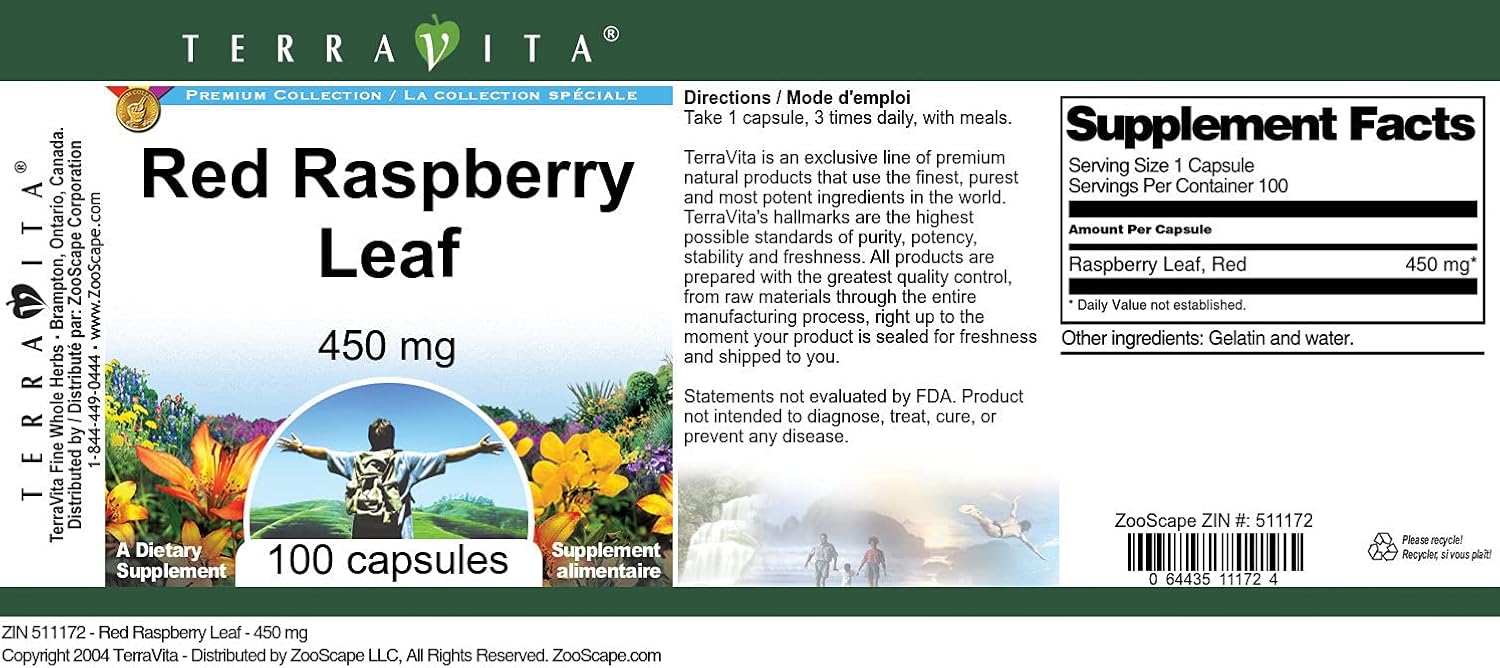 450 mg Red Raspberry Leaf Capsules - Terravita (100 count, ZIN: 511172)
