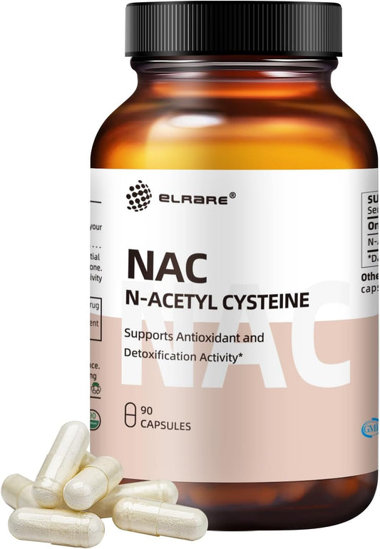 450mg Elrare NAC Supplement for Liver & Kidney Detox, Respiratory Health, Immune Function - 90 Capsules, Antioxidant
