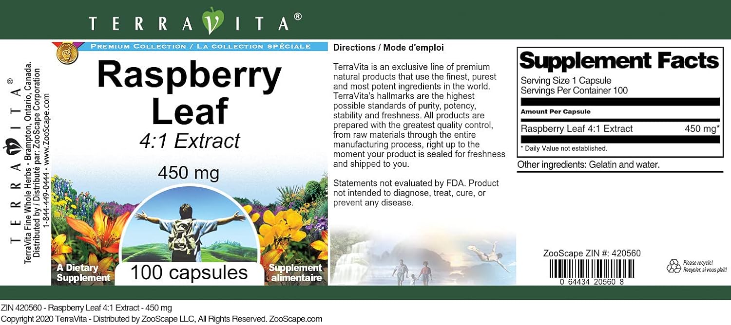 450mg Raspberry Leaf Extract (4:1 Concentration, 100 Capsules, ZIN: 420560)