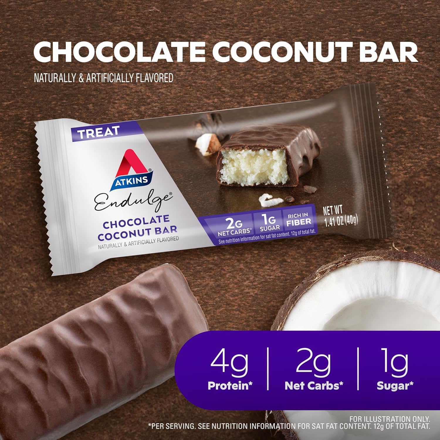 48-Count Atkins Endulge Milk Chocolate Caramel Squares & 16-Count Chocolate Coconut Bars - Low Sugar Dessert Favorites