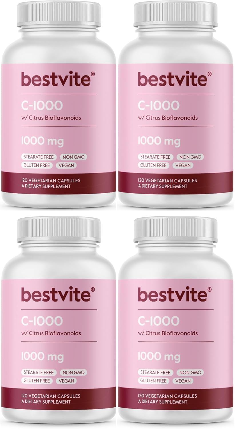480 Vegetarian Capsules of BESTVITE 1000mg Vitamin C with Citrus Bioflavinoids - Vegan, Non GMO, Gluten Free - No Stearates