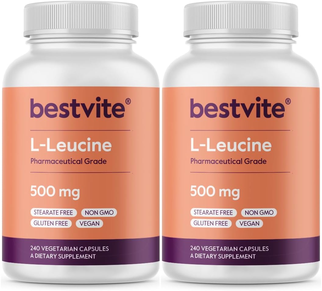 480 Vegetarian Capsules of BESTVITE L-Leucine 500mg - Vegan, Non-GMO, Gluten Free - No Stearates, Fillers, or Flow Agents
