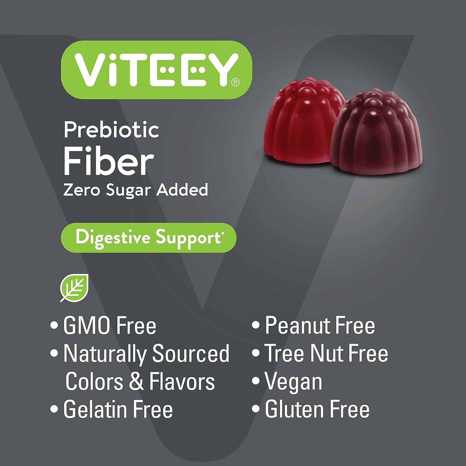 4g Viteey Prebiotic Fiber Gummies for Adults - Vegan, Gelatin Free - Chewable Fruit Flavored Gummy - Support Digestive Health & Natural Weight Loss - Sugar Free Fiber Supplement