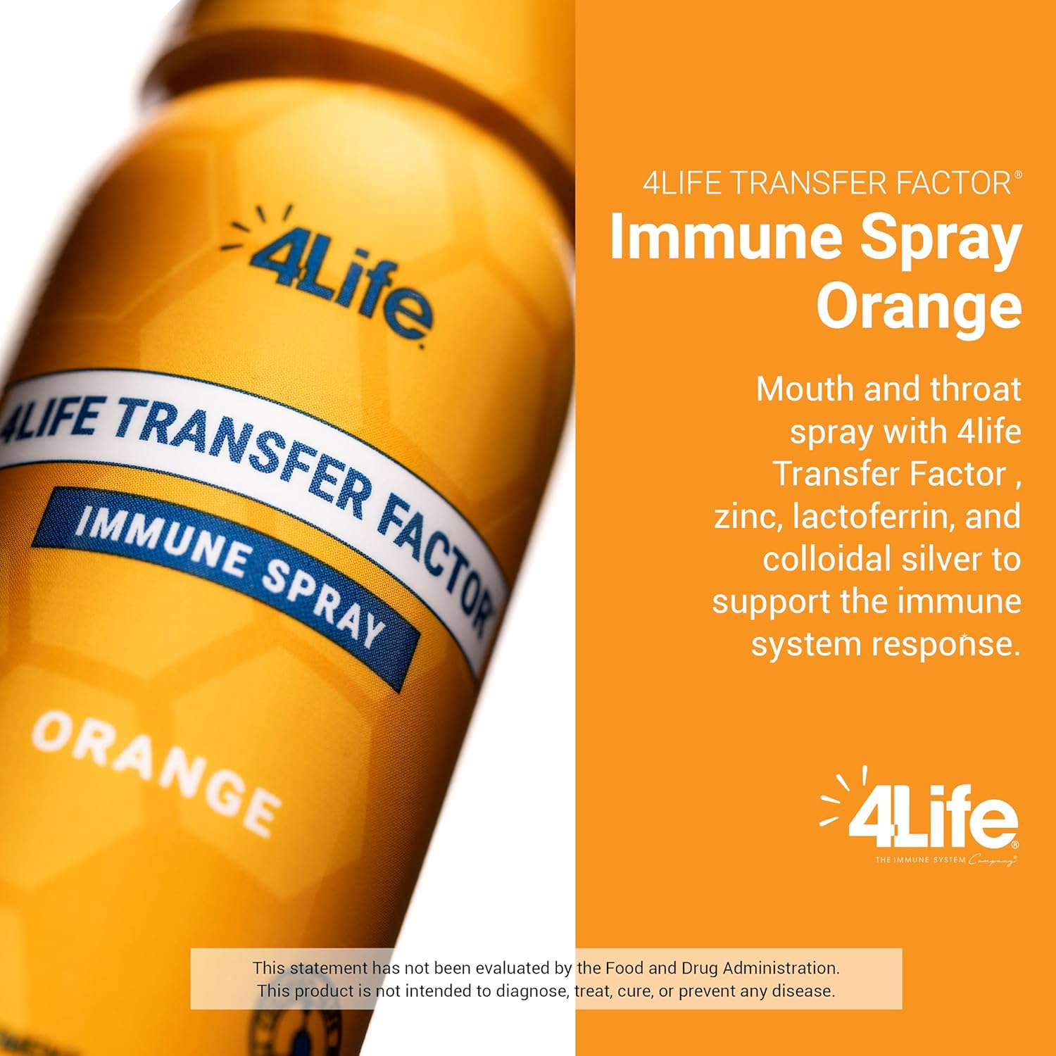 4Life Transfer Factor Immune Spray with Zinc, Marshmallow Root Extract, Colloidal Silver - Orange Flavor - 1.7 oz - Boosts Immunity
