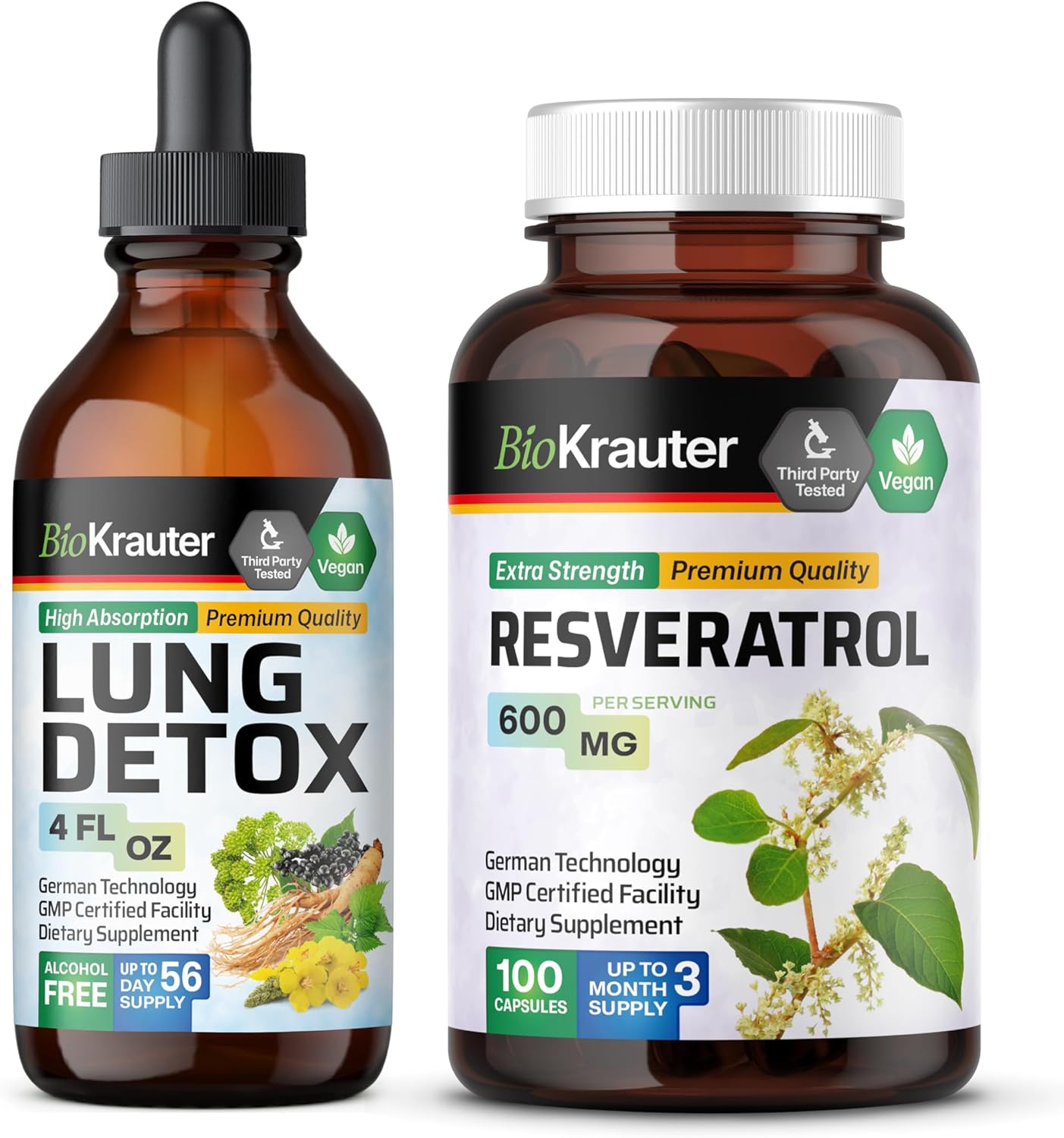 4oz BIO KRAUTER Lung Detox Tincture with 100 Resveratrol Capsules