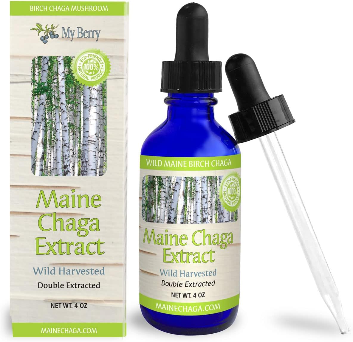 4oz Double Extraction Chaga Extract Liquid Tincture - 100% Wild-Harvested USA & Canadian Grown - No Overseas Sourcing
