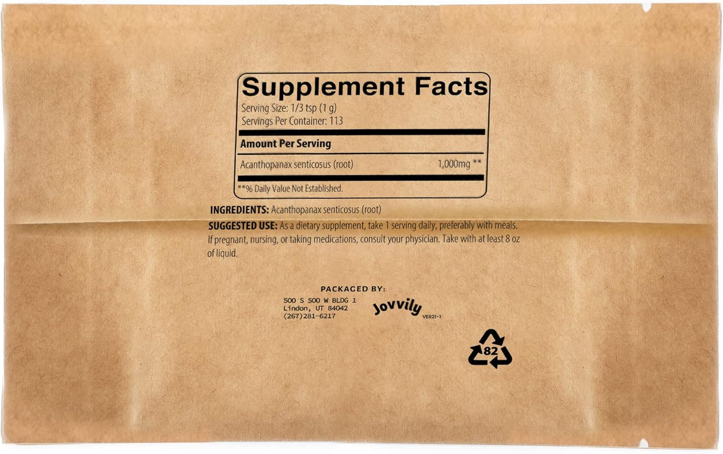 4oz Jovvily Eleuthero Root Extract Powder - Siberian Ginseng - Adaptogen - Non-GMO Supplement