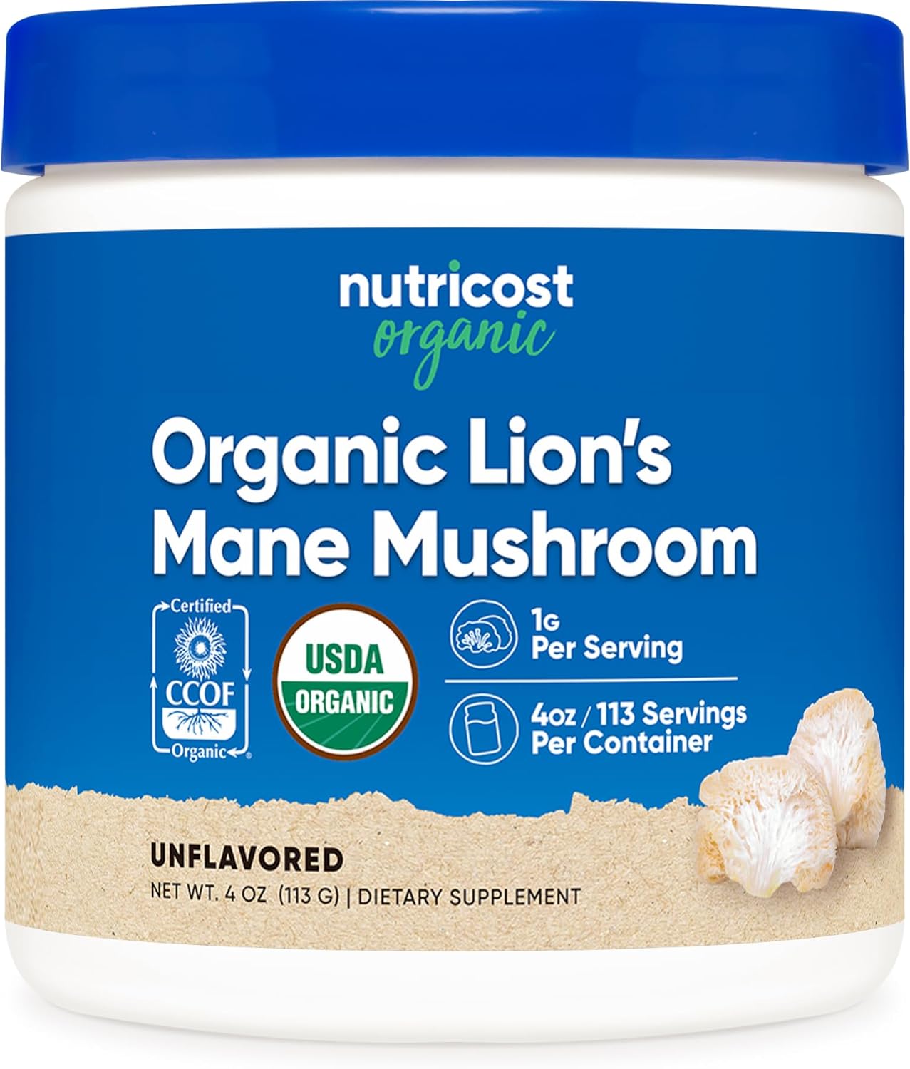 4oz Nutricost Organic Lion's Mane Mushroom Powder - USDA Certified Organic