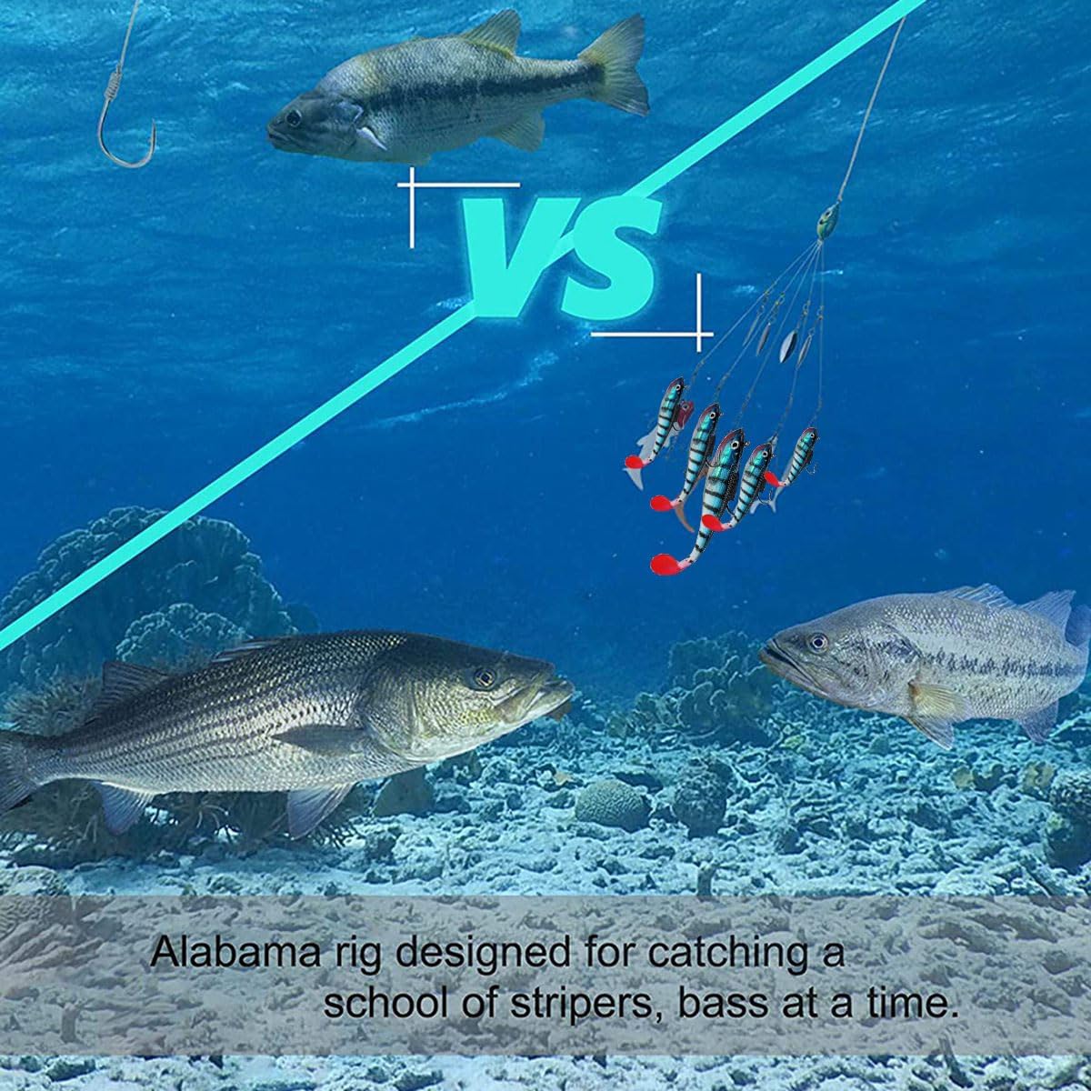 5-Arm Alabama Umbrella Rig Bass Fishing Kit with Pre-Rigged Swimbaits - Willow Blade Multi-Lure Rig for Boat Trolling