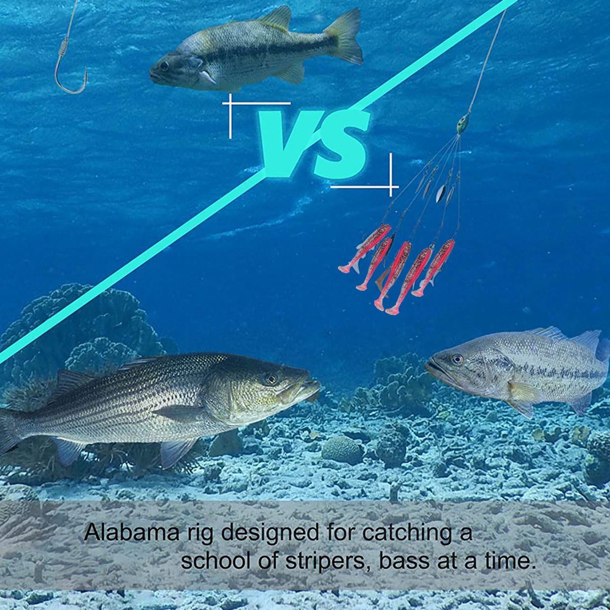 5-Arm Alabama Umbrella Rig Bass Fishing Kit with Pre-Rigged Swimbaits - Willow Blade Multi-Lure Rig for Boat Trolling and Bait Fishing