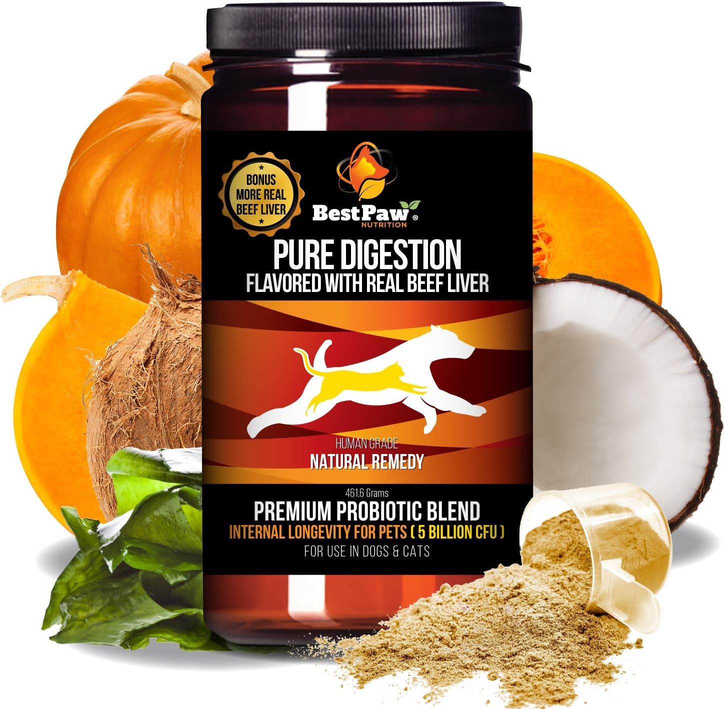 5 Billion CFU Probiotic for Dogs & Cats with Prebiotic, Enzymes, Turmeric, Coconut Oil, Pumpkin, Kelp - Supports Healthy Gut & UTI