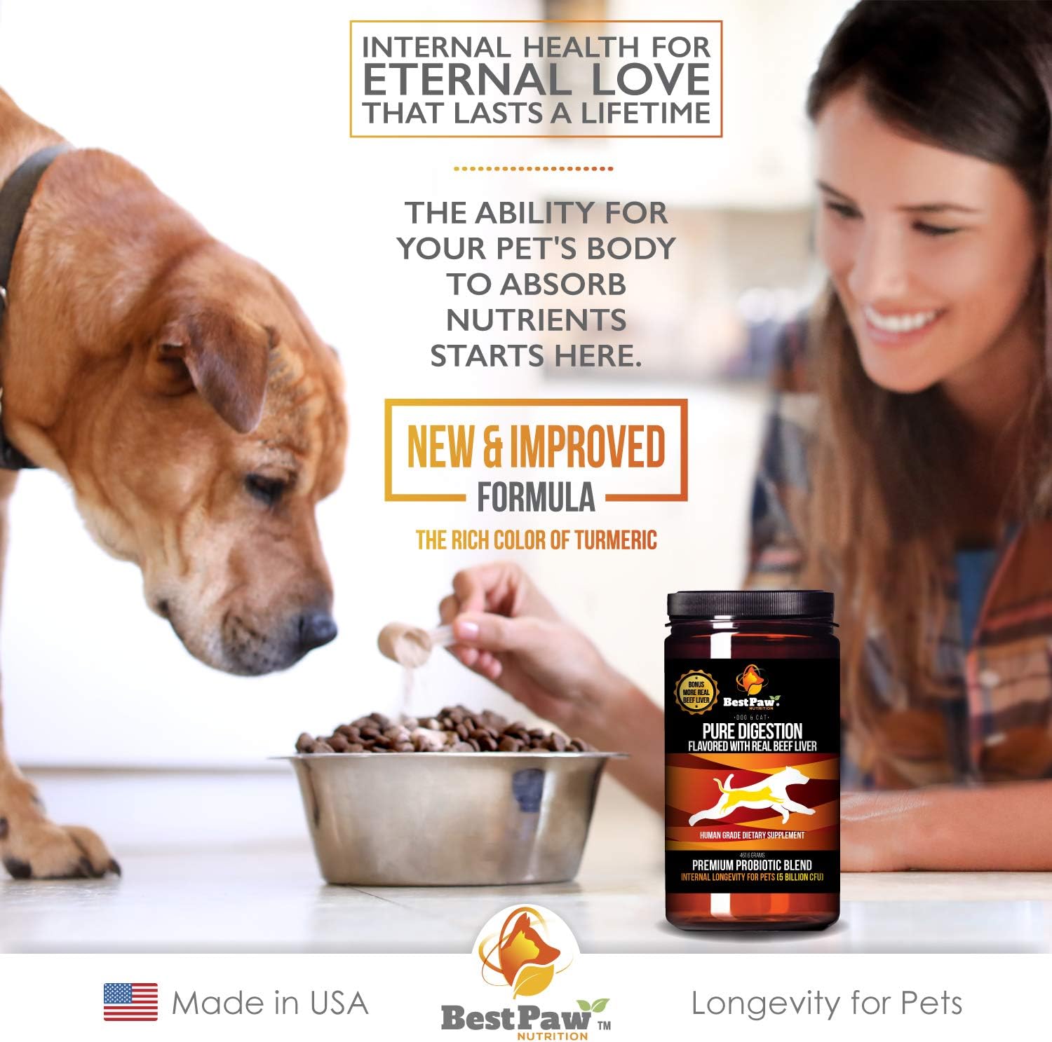 5 Billion CFU Probiotic for Dogs & Cats with Prebiotic, Enzymes, Turmeric, Coconut Oil, Pumpkin, Kelp - Supports Healthy Gut & UTI