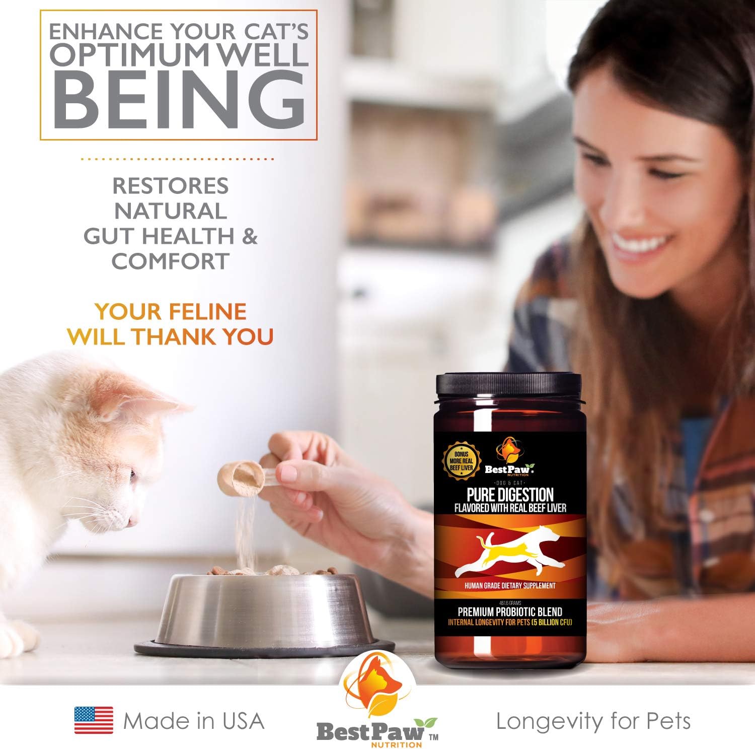 5 Billion CFU Probiotic for Dogs & Cats with Prebiotic, Enzymes, Turmeric, Coconut Oil, Pumpkin, Kelp - Supports Healthy Gut & UTI