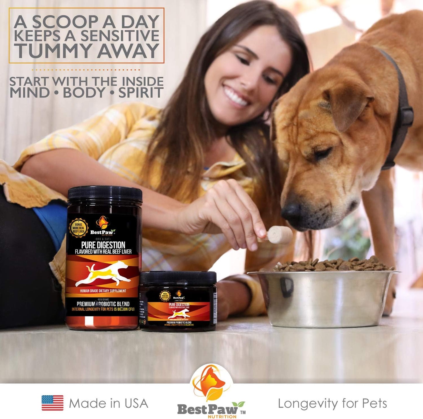 5 Billion CFU Probiotic for Dogs & Cats with Prebiotic, Enzymes, Turmeric, Coconut Oil, Pumpkin, Kelp - Supports Healthy Gut & UTI