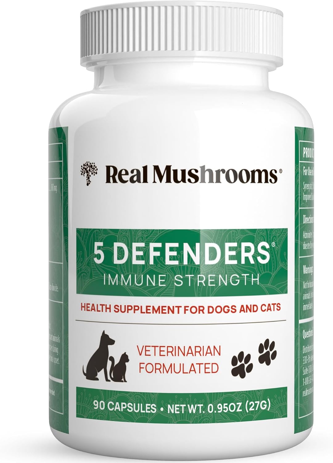 5 Defenders Mushroom Supplements for Pets - Chaga, Shiitake, Reishi, Turkey Tail - Vet-Approved Health Support Vitamins - Real Mushrooms Powder Capsules 90ct