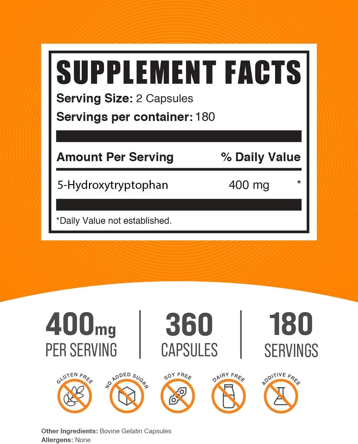 5-HTP 400mg Capsules for Overall Well-Being - Gluten Free Supplement (360 Caps)