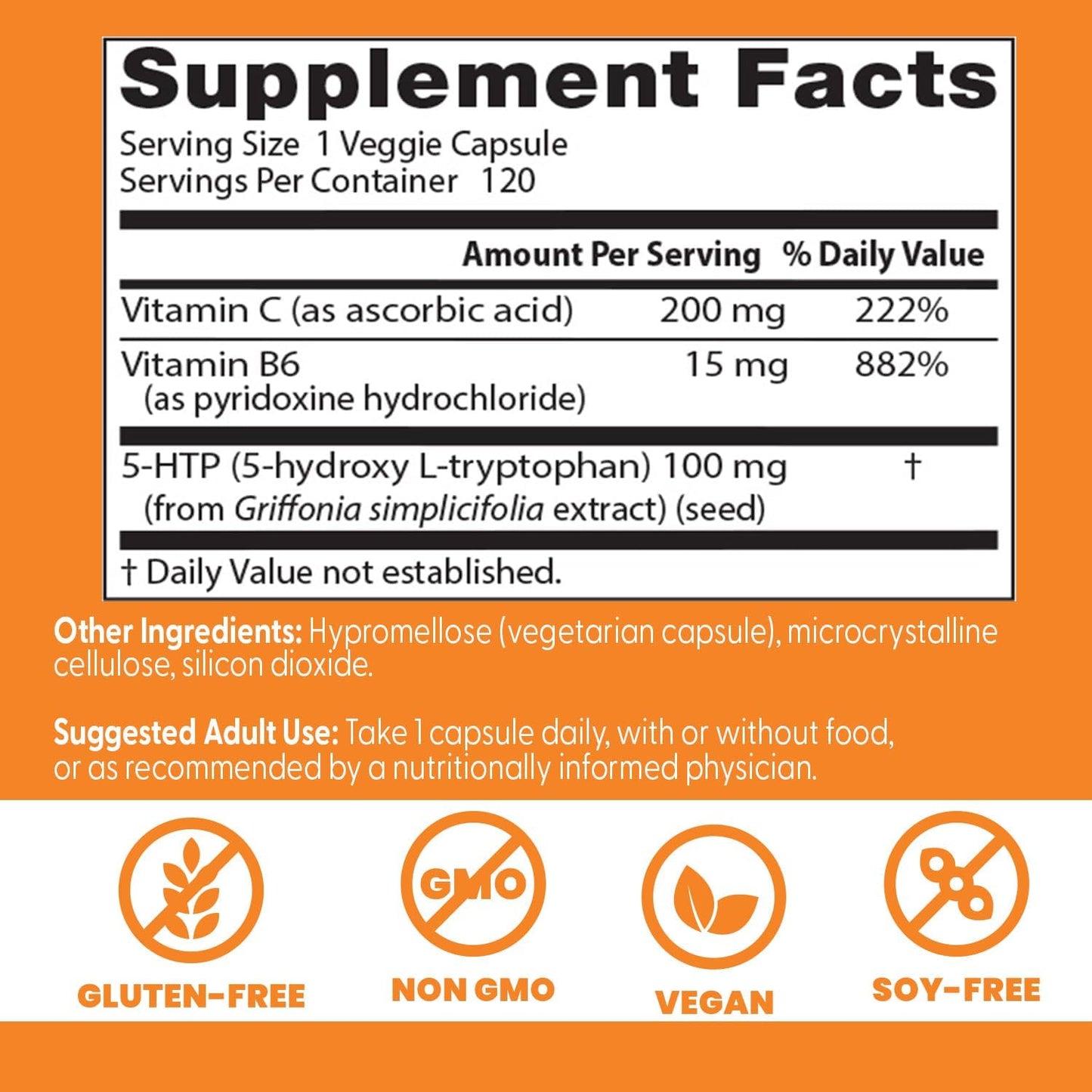 5-HTP Enhanced with Vitamins B6 & C for Mental & Emotional Well-Being - 120 Vegan Capsules by Doctor's BEST