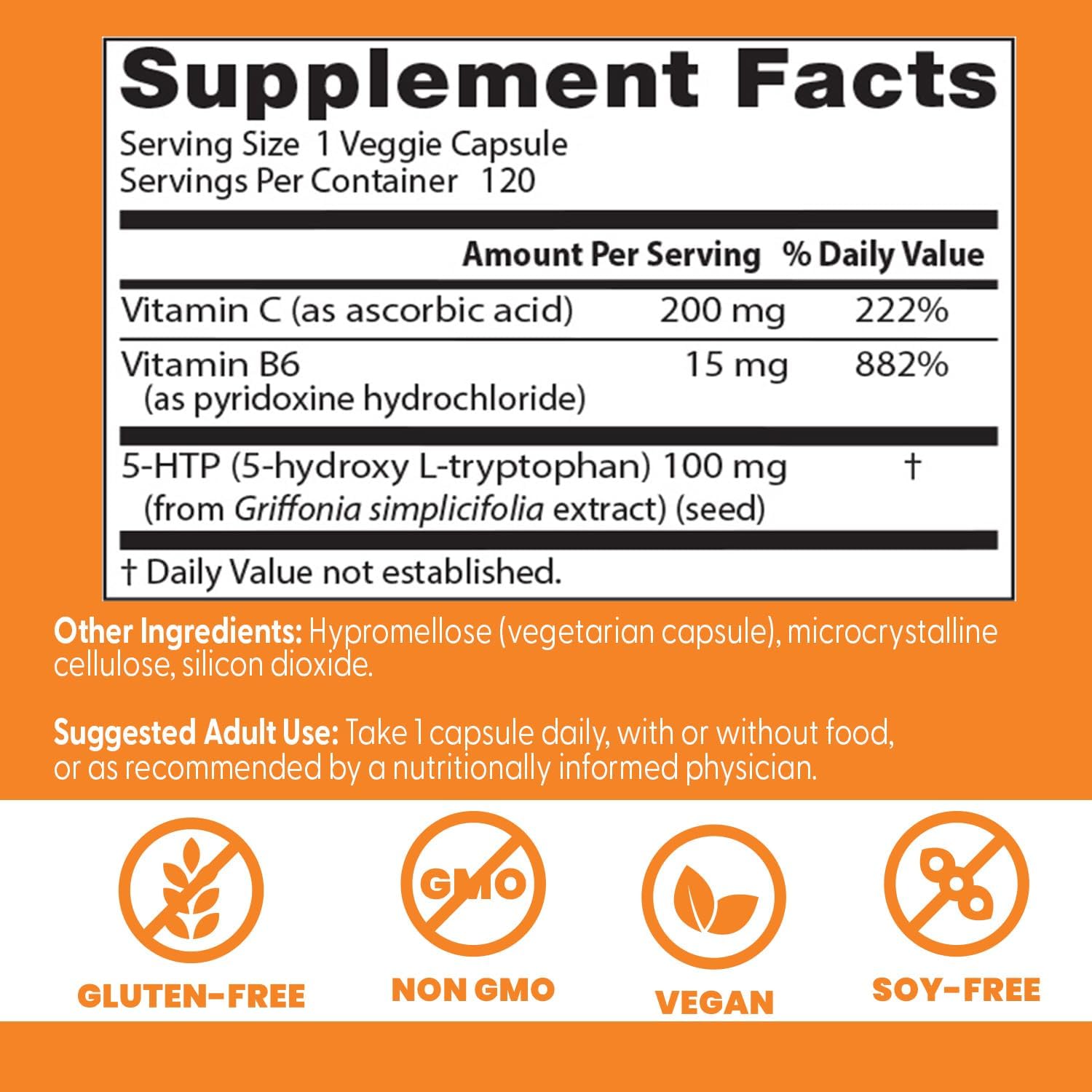 5-HTP Enhanced with Vitamins B6 & C for Mental & Emotional Well-Being - 120 Vegan Capsules by Doctor's BEST