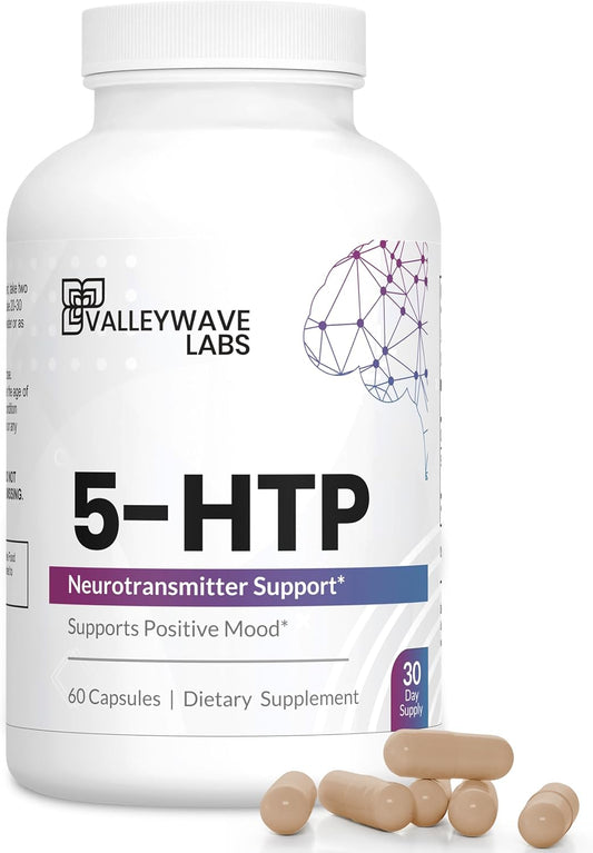5-HTP Mood and Sleep Support Supplement - 200mg 5HTP for Stress Relief - 60 Capsules, Made in USA