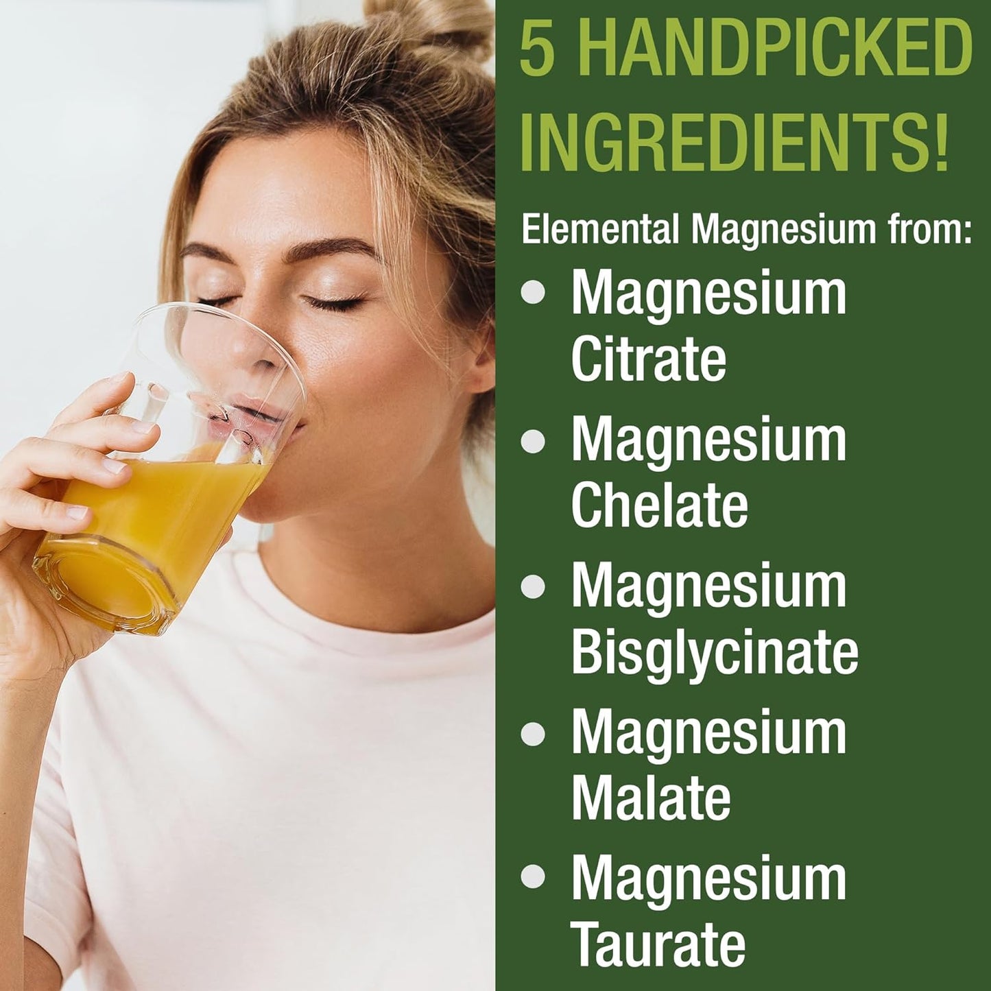 5-in-1 Magnesium Powder Drink for Peak Performance - Vegan Supplement for Muscle Relaxation, Sleep, Cramps - Orange Flavor - Women & Men