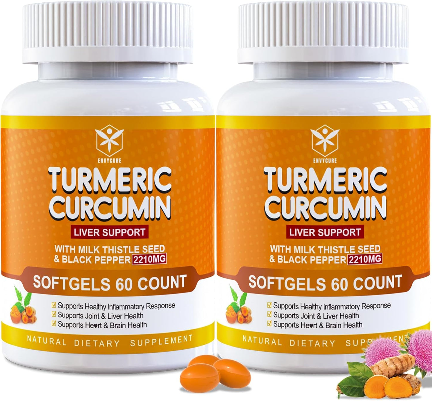 5-in-1 Turmeric Curcumin Softgels 2000mg with Milk Thistle & Black Pepper - Immune & Liver Support - 95% Curcuminoids - Turmeric & Ginger Supplement
