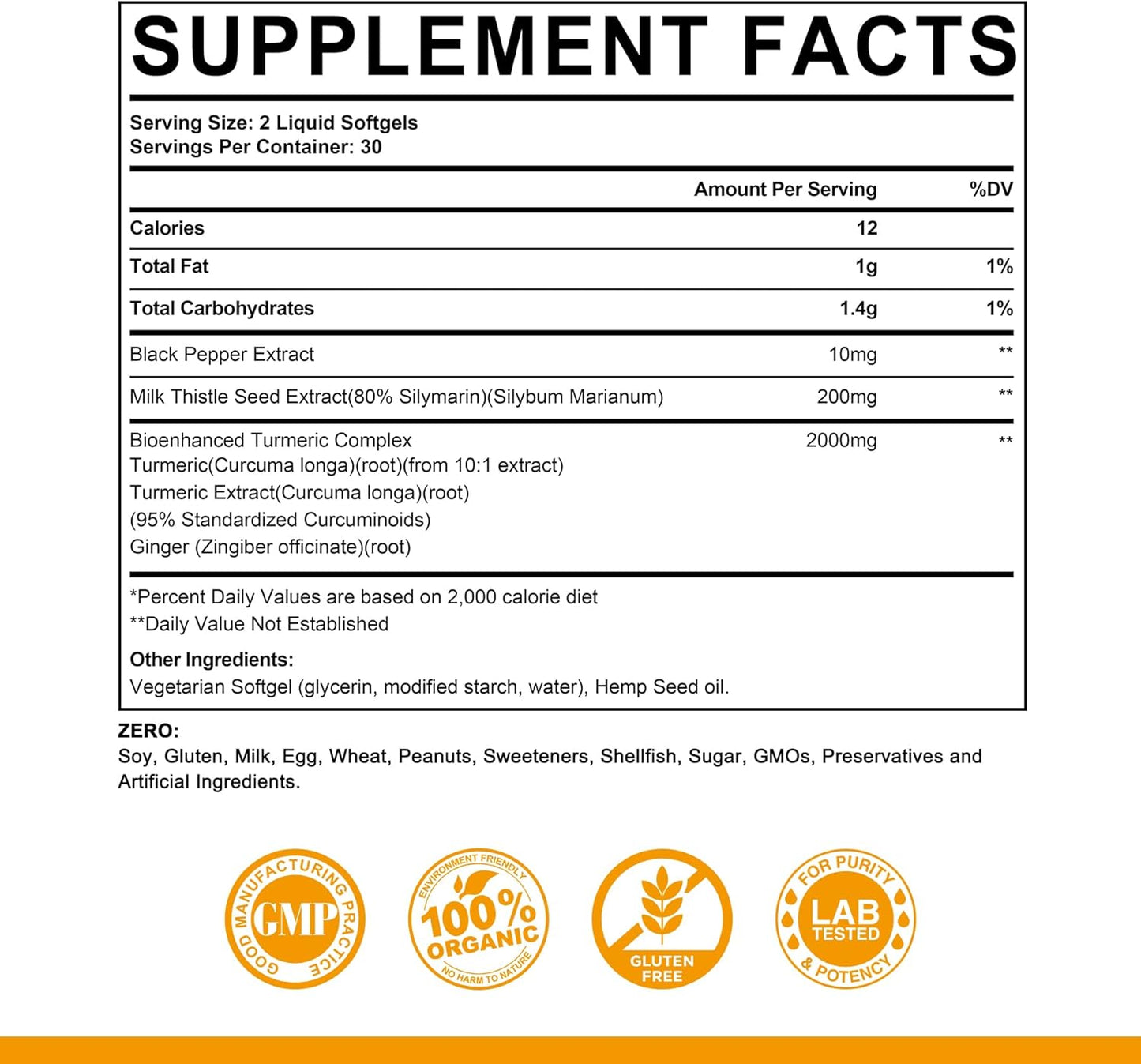 5-in-1 Turmeric Curcumin Softgels 2000mg with Milk Thistle & Black Pepper - Immune & Liver Support - 95% Curcuminoids - Turmeric & Ginger Supplement