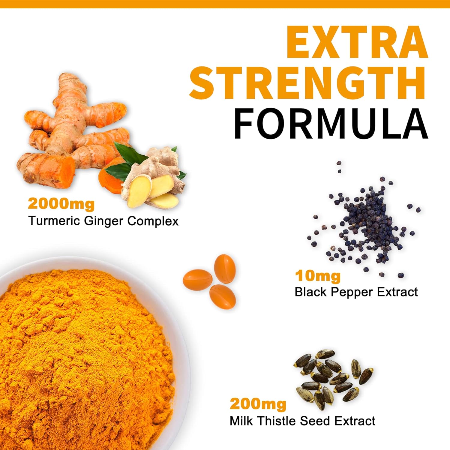 5-in-1 Turmeric Curcumin Softgels 2000mg with Milk Thistle & Black Pepper - Immune & Liver Support - 95% Curcuminoids - Turmeric & Ginger Supplement