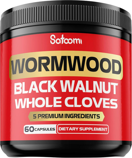 5-in-1 Wormwood Capsules Supplement with Black Walnut, Cloves, Turmeric, Berberine - Immune & Digestive Health Support - 60 Capsules
