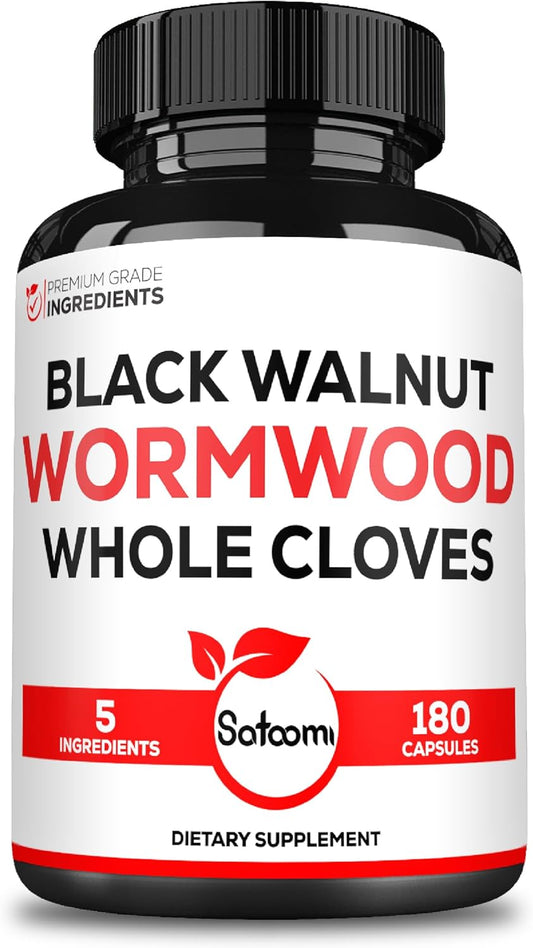 5-in-1 Wormwood Capsules Supplement with Black Walnut, Cloves, Turmeric, Berberine - Immune & Digestive Health Support - 180 Count - 90 Day Supply