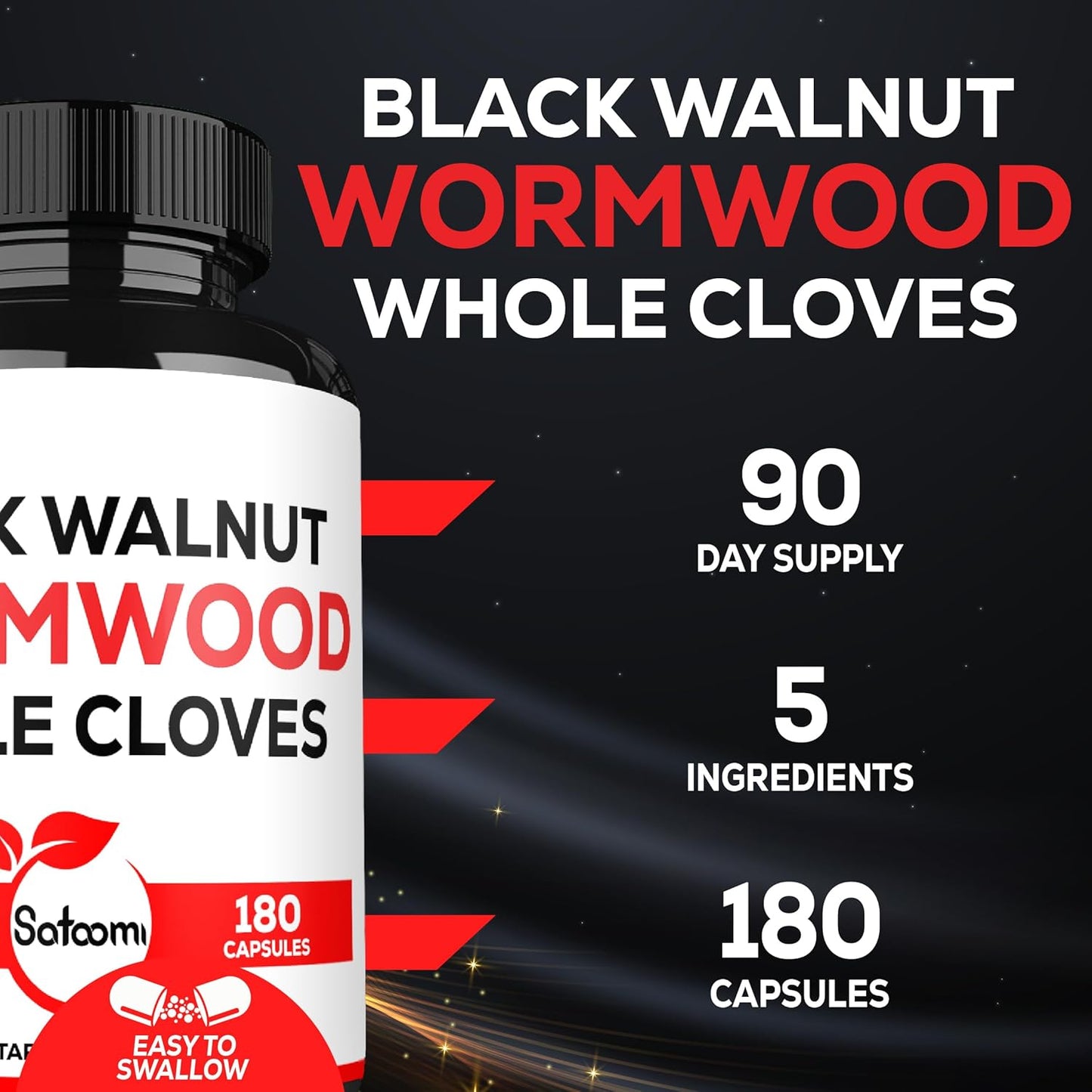 5-in-1 Wormwood Capsules Supplement with Black Walnut, Cloves, Turmeric, Berberine - Immune & Digestive Health Support - 180 Count - 90 Day Supply