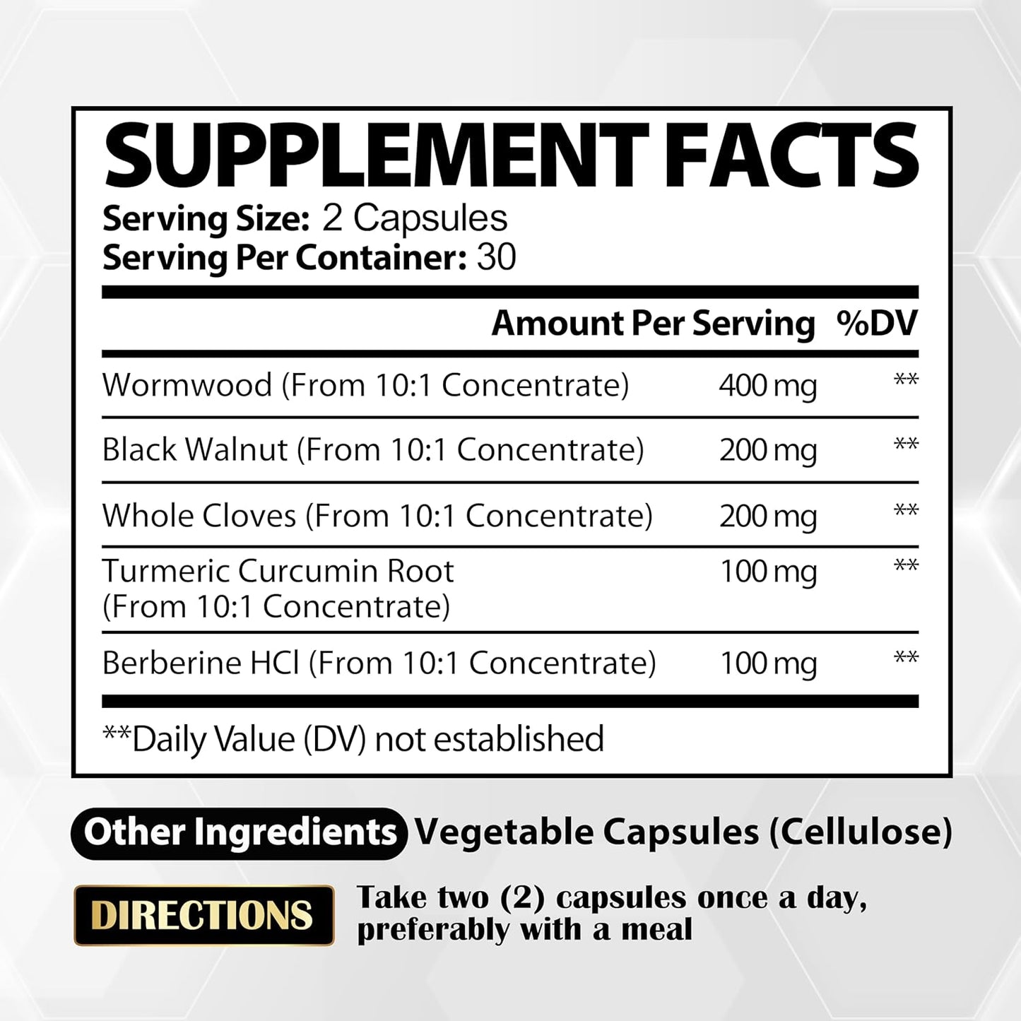 5-in-1 Wormwood Capsules Supplement with Black Walnut, Cloves, Turmeric, Berberine - Immune & Digestive Health Support - 60 Capsules