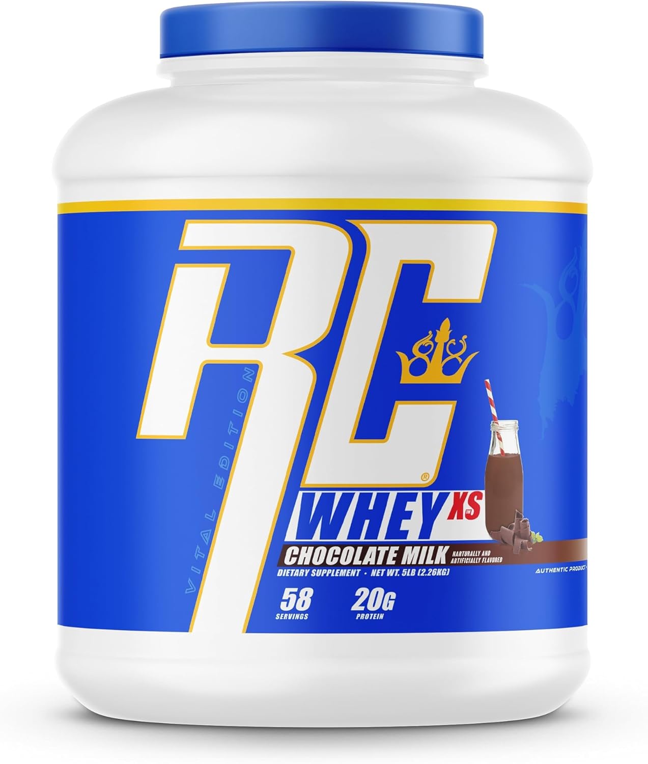 5 lb Bottle of Ronnie Coleman Signature Series Whey XS Protein Powder - Pre Workout Shake Mix for Lean Muscle Support - Low Sugar Supplement for Women & Men - Milk Chocolate Flavor