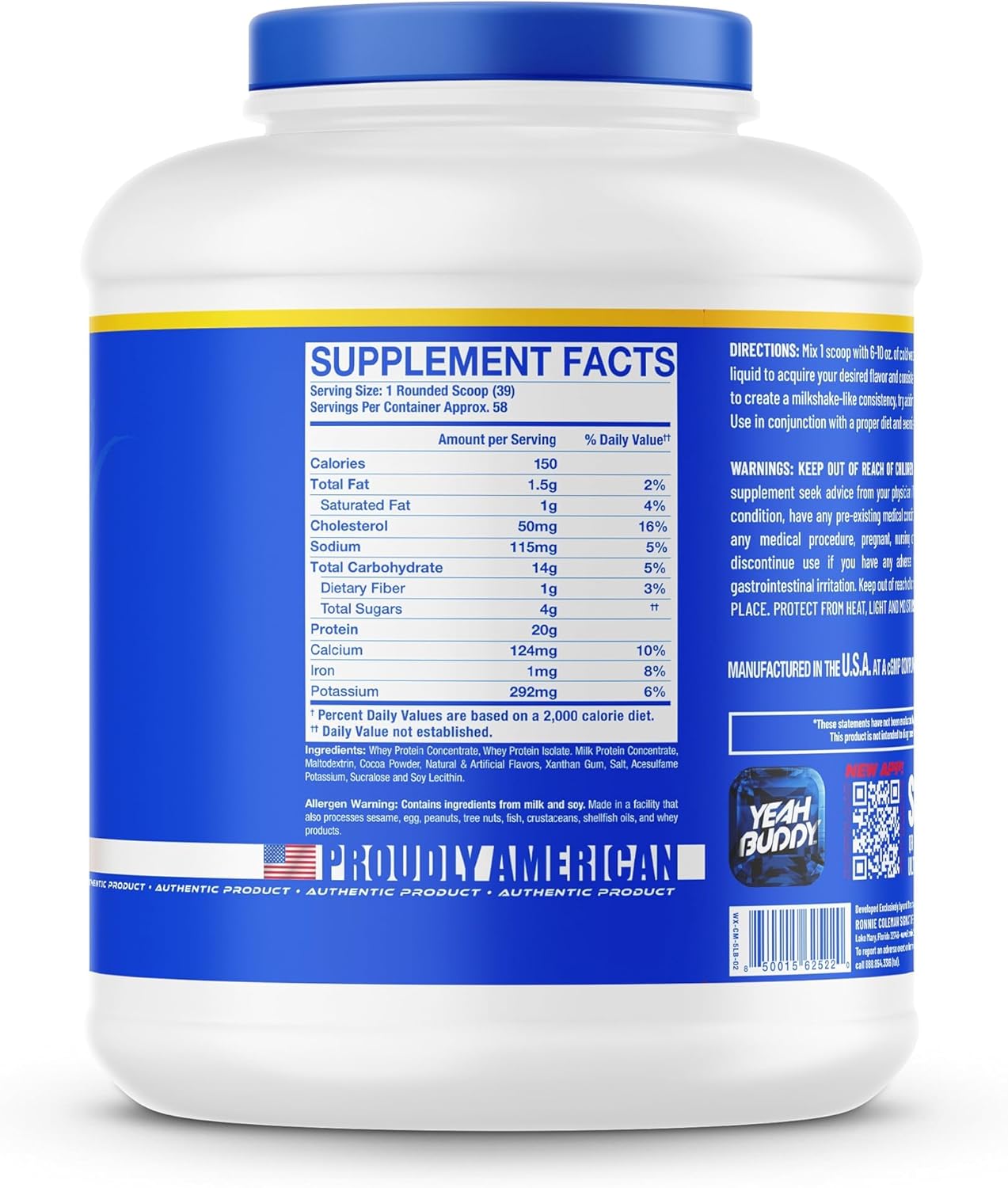 5 lb Bottle of Ronnie Coleman Signature Series Whey XS Protein Powder - Pre Workout Shake Mix for Lean Muscle Support - Low Sugar Supplement for Women & Men - Milk Chocolate Flavor