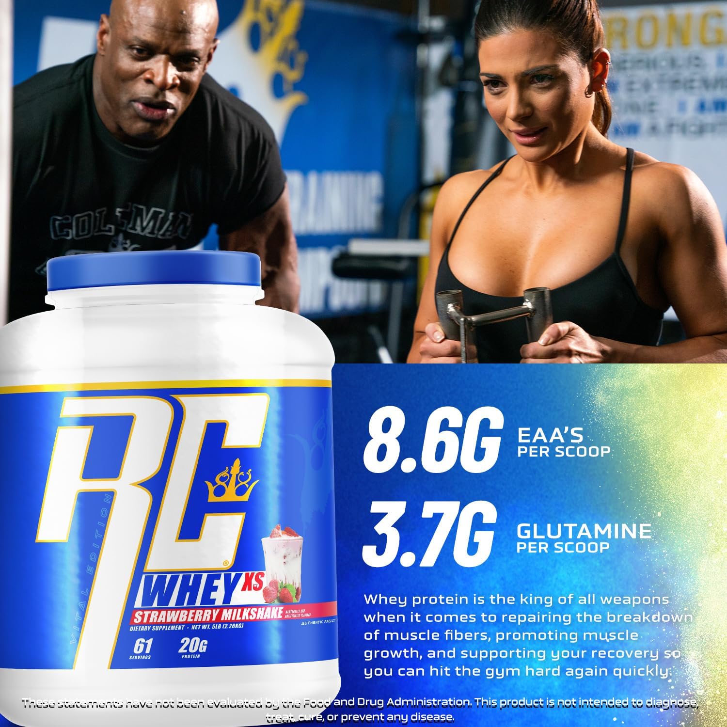 5 lb Bottle of Ronnie Coleman Signature Series Whey XS Protein Powder - Pre Workout Shake Mix for Lean Muscle Support - Low Sugar Supplement for Women & Men - Milk Chocolate Flavor