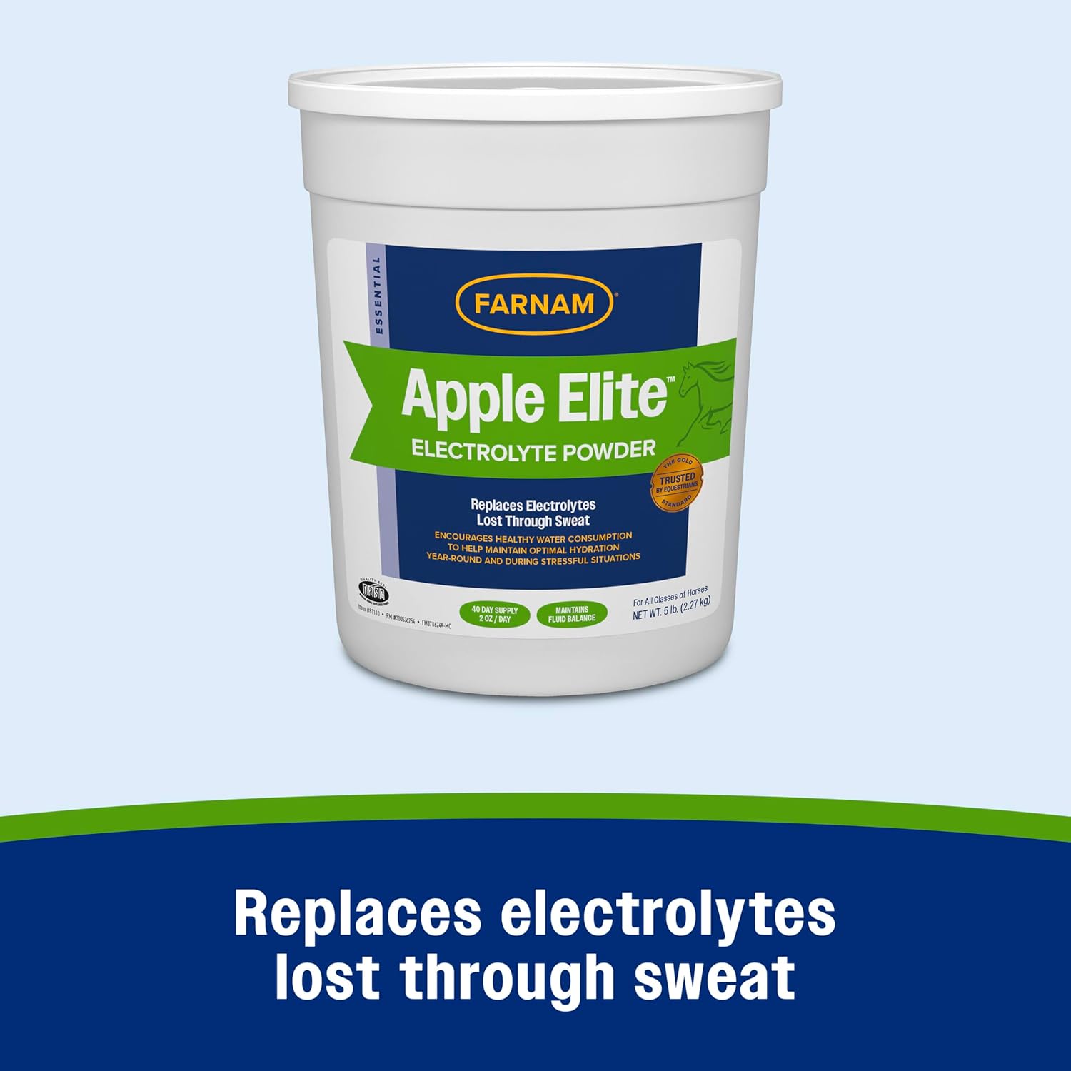 5 lb. Farnam Apple Elite Horse Electrolyte Powder for Replacing Minerals Lost During Exercise, Extreme Weather, and Stressful Conditions - 40 Day Supply