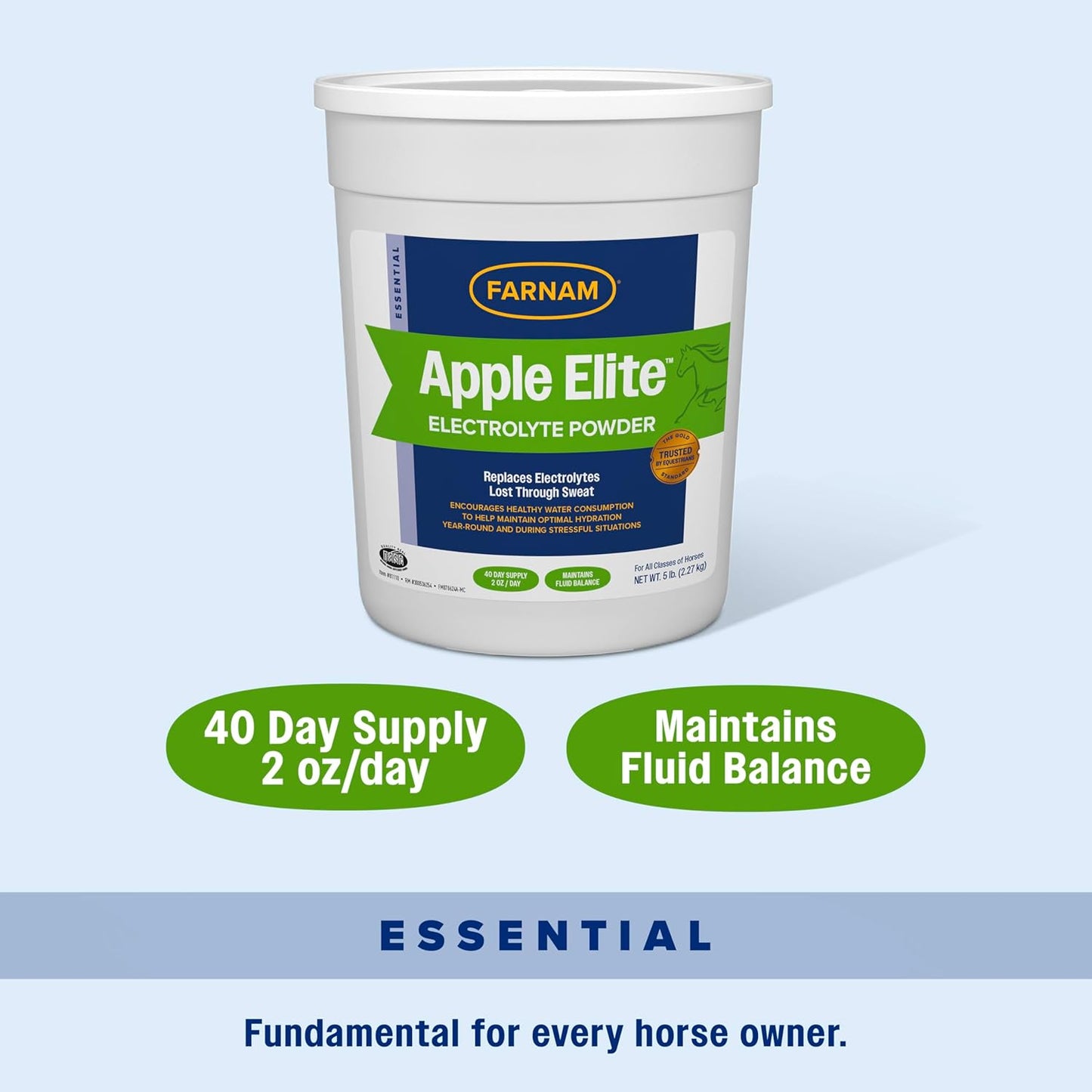 5 lb. Farnam Apple Elite Horse Electrolyte Powder for Replacing Minerals Lost During Exercise, Extreme Weather, and Stressful Conditions - 40 Day Supply
