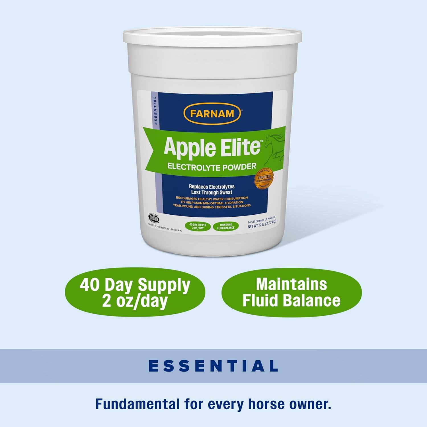 5 lb. Farnam Apple Elite Horse Electrolyte Powder for Replacing Minerals Lost During Exercise, Extreme Weather, and Stressful Conditions - 40 Day Supply