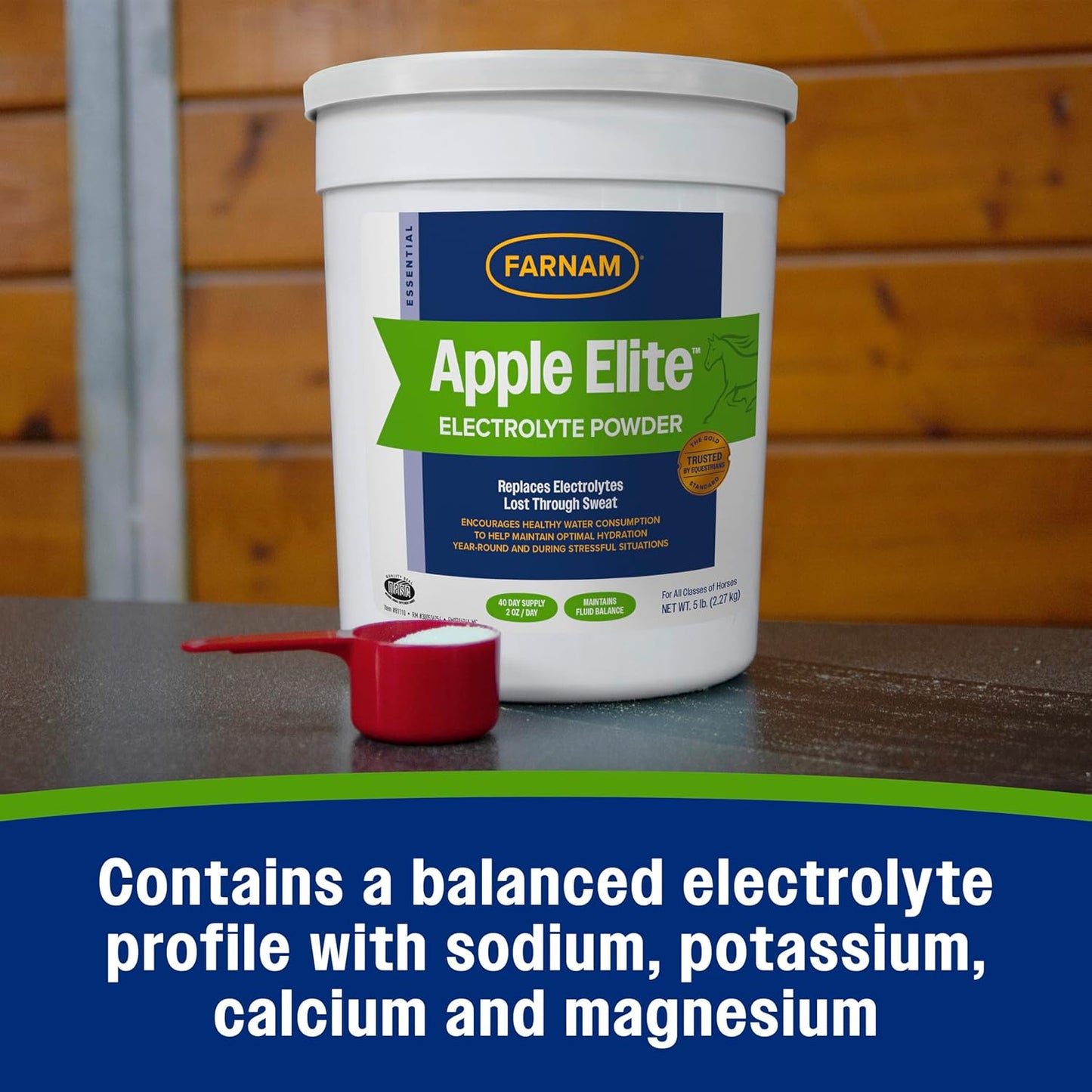 5 lb. Farnam Apple Elite Horse Electrolyte Powder for Replacing Minerals Lost During Exercise, Extreme Weather, and Stressful Conditions - 40 Day Supply