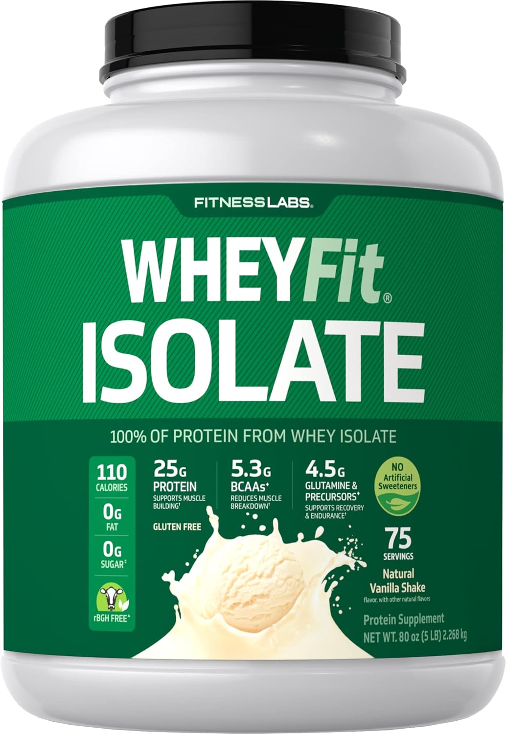 5 lb Fitness Labs WheyFit Vanilla Whey Protein Isolate Powder - 25g Protein, Non-GMO, Gluten Free