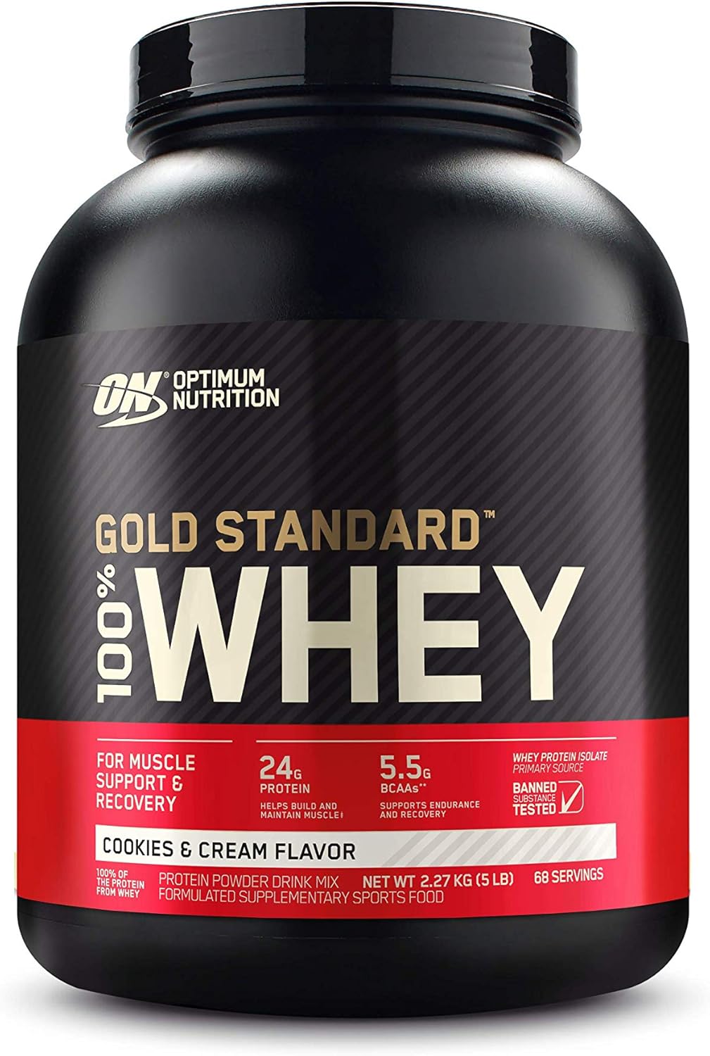 5 lb Genuine US Manufacturer Optimum Nutrition Gold Standard 100% Whey Protein Cookies & Cream