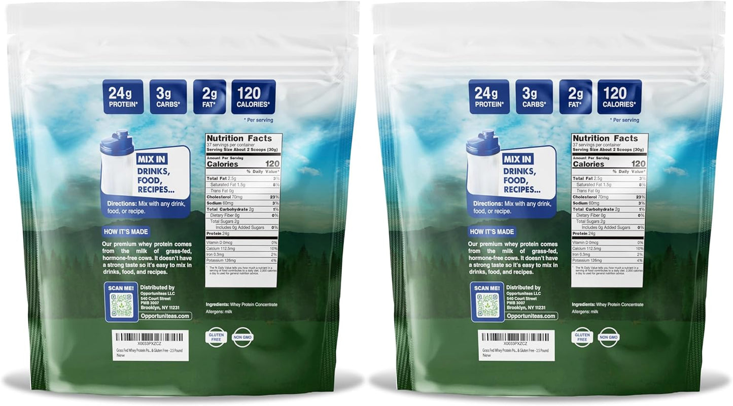 5 lb Grass Fed Whey Protein Powder Concentrate - Unflavored & Unsweetened - Pure Protein Supplement - Non GMO, Hormone Free & Gluten Free
