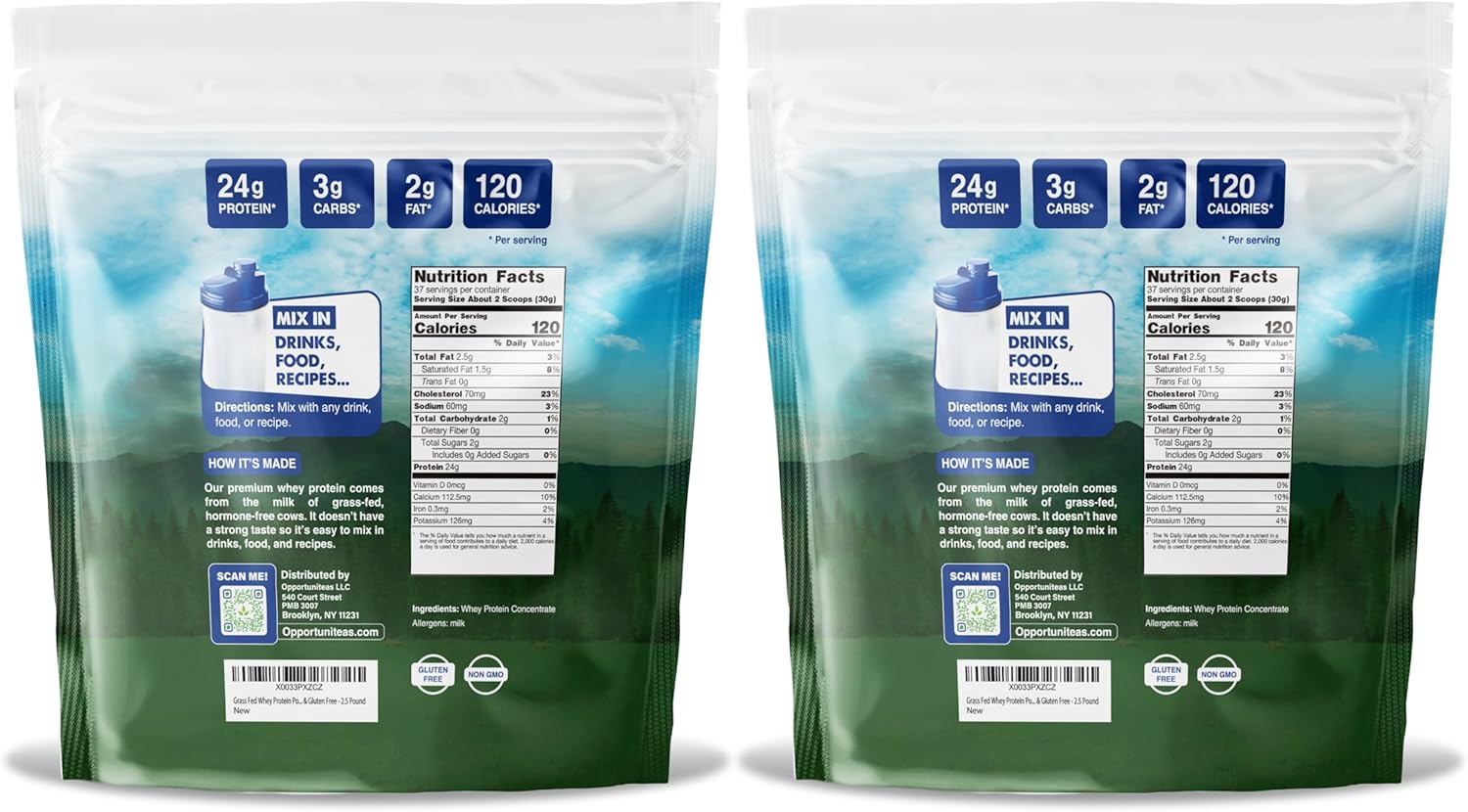 5 lb Grass Fed Whey Protein Powder Concentrate - Unflavored & Unsweetened - Pure Protein Supplement - Non GMO, Hormone Free & Gluten Free