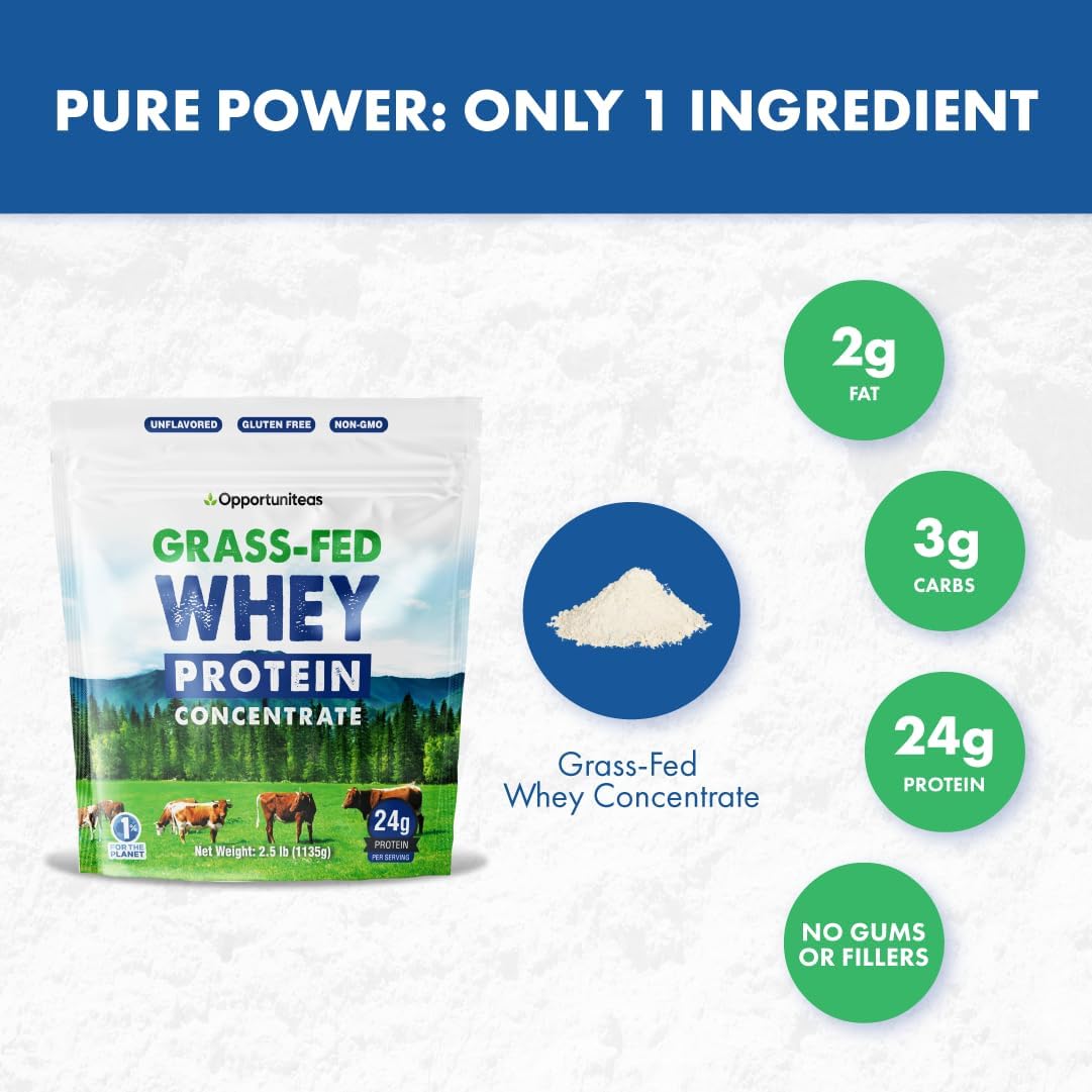 5 lb Grass Fed Whey Protein Powder Concentrate - Unflavored & Unsweetened - Pure Protein Supplement - Non GMO, Hormone Free & Gluten Free