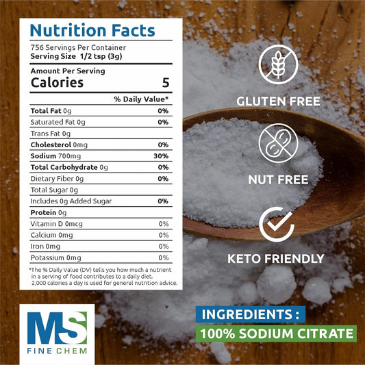 5 lb MS Finechem Sodium Citrate: Non-GMO, Keto-Friendly, Gluten-Free, Nut-Free, Food Grade, Ideal for Molecular Gastronomy Cooking, Emulsifier for Cheese Sauce, Preservative